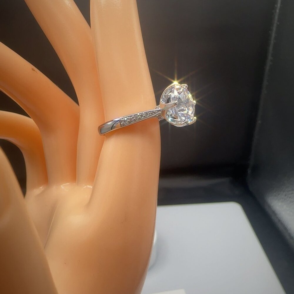CZ Engagement Ring 4CT Round Cut Silver Tone Pave Band Size 8 - Picture 8 of 10